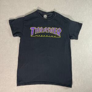 Thrasher Magazine T Shirt Mens Small Black Purple Yellow Logo Skate Tee